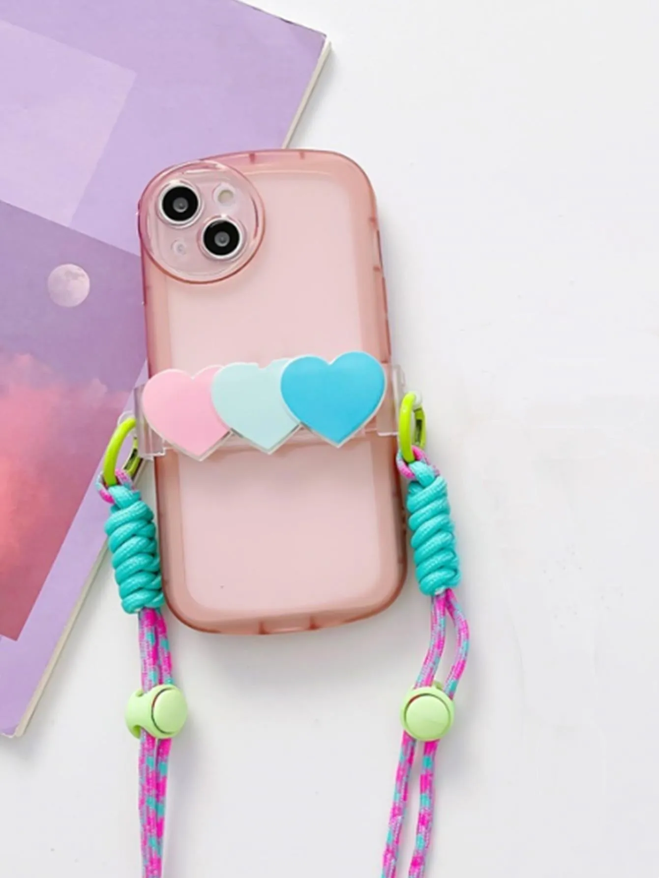 1pc Colorblock Phone Lanyard With Heart Decor Back Clip