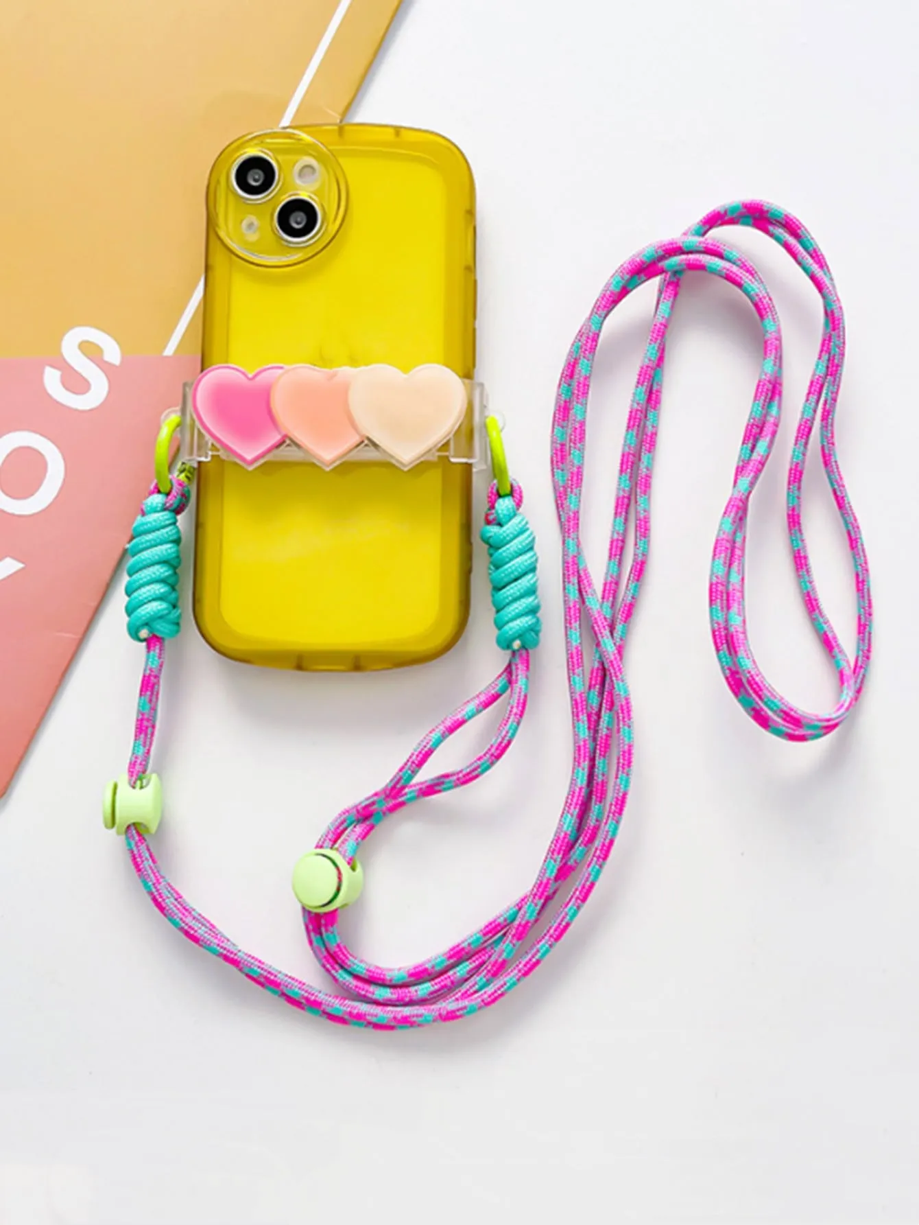 1pc Colorblock Phone Lanyard With Heart Decor Back Clip