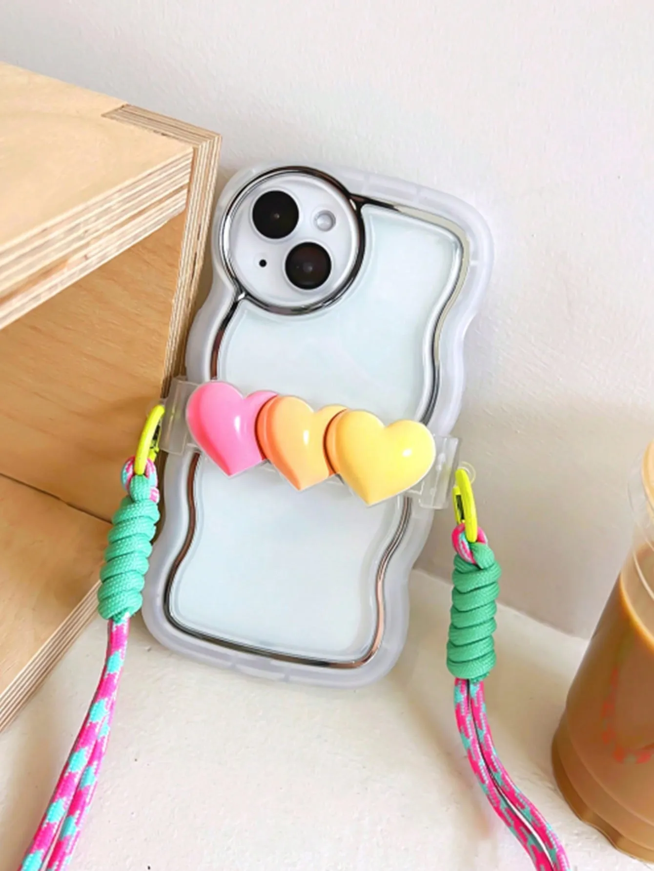 1pc Colorblock Phone Lanyard With Heart Decor Back Clip