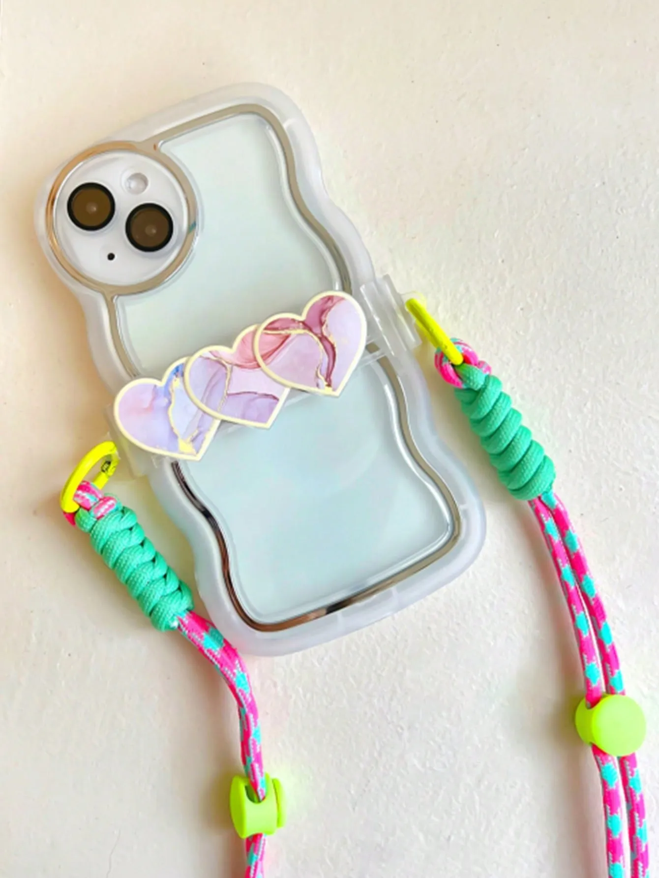 1pc Colorblock Phone Lanyard With Heart Decor Back Clip