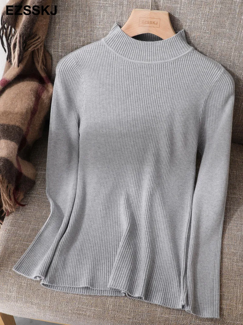 2021 Knitted Women High Neck Sweater Pullovers Turtleneck Autumn Winter Basic Women Sweaters Slim Fi