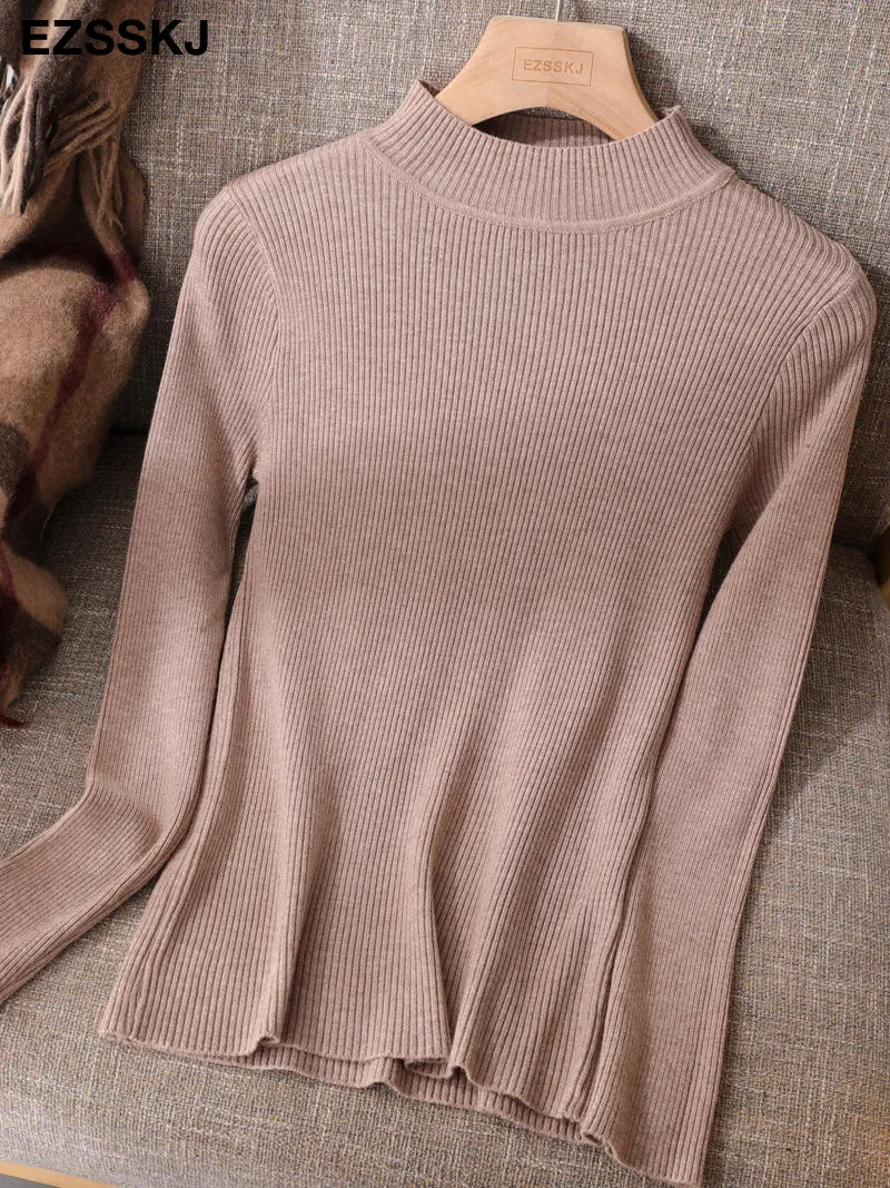 2021 Knitted Women High Neck Sweater Pullovers Turtleneck Autumn Winter Basic Women Sweaters Slim Fi