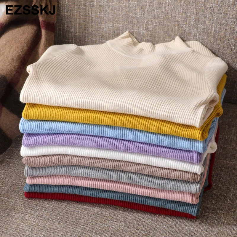 2021 Knitted Women High Neck Sweater Pullovers Turtleneck Autumn Winter Basic Women Sweaters Slim Fi