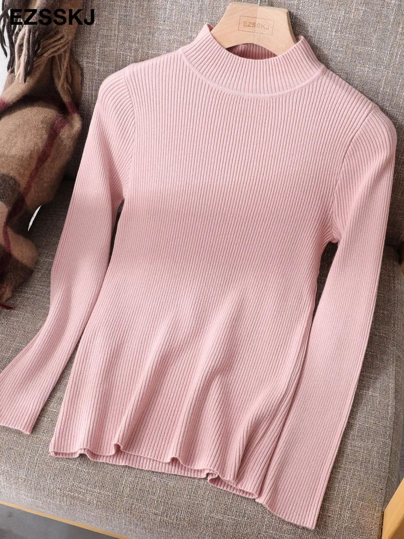 2021 Knitted Women High Neck Sweater Pullovers Turtleneck Autumn Winter Basic Women Sweaters Slim Fi