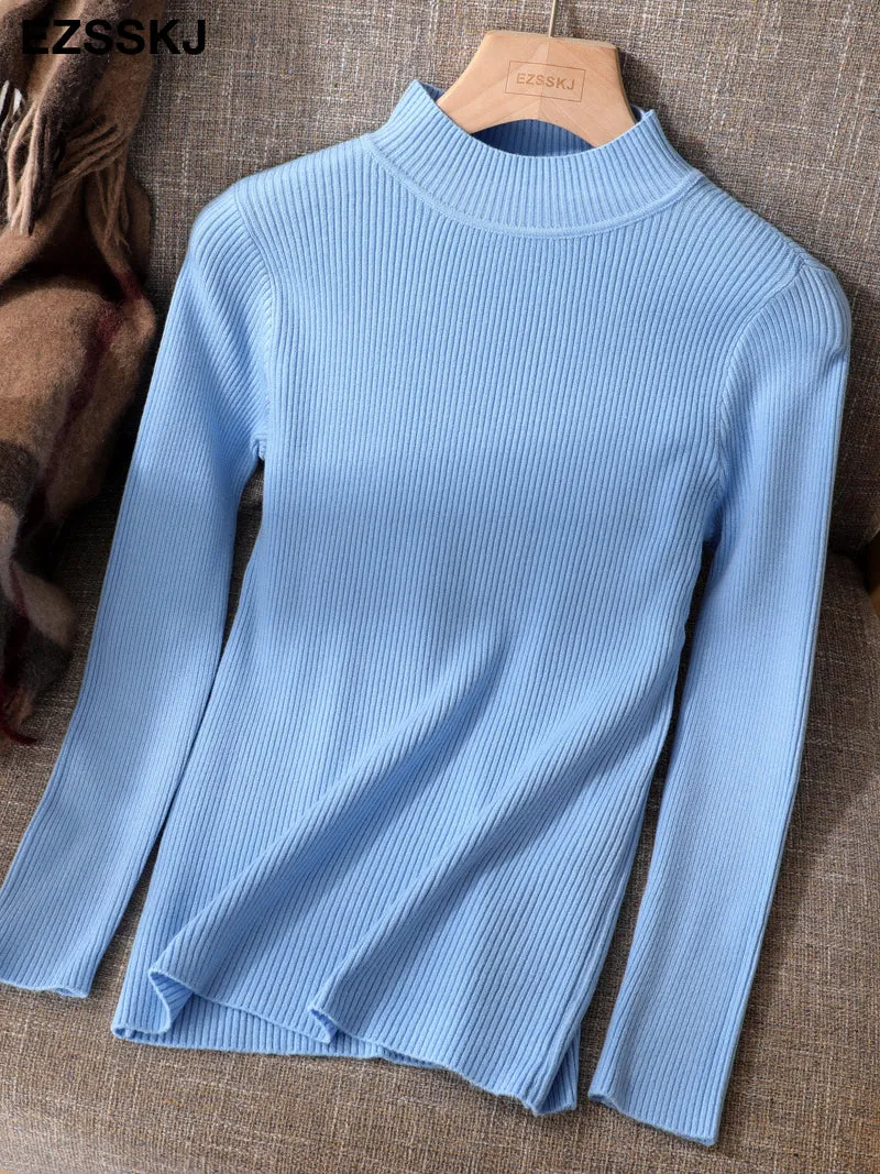 2021 Knitted Women High Neck Sweater Pullovers Turtleneck Autumn Winter Basic Women Sweaters Slim Fi