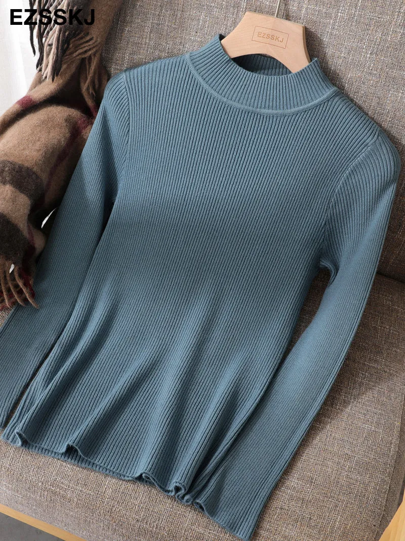 2021 Knitted Women High Neck Sweater Pullovers Turtleneck Autumn Winter Basic Women Sweaters Slim Fi