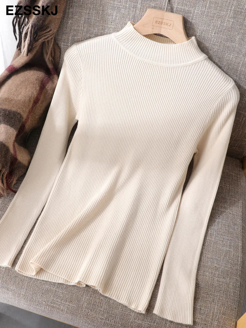 2021 Knitted Women High Neck Sweater Pullovers Turtleneck Autumn Winter Basic Women Sweaters Slim Fi