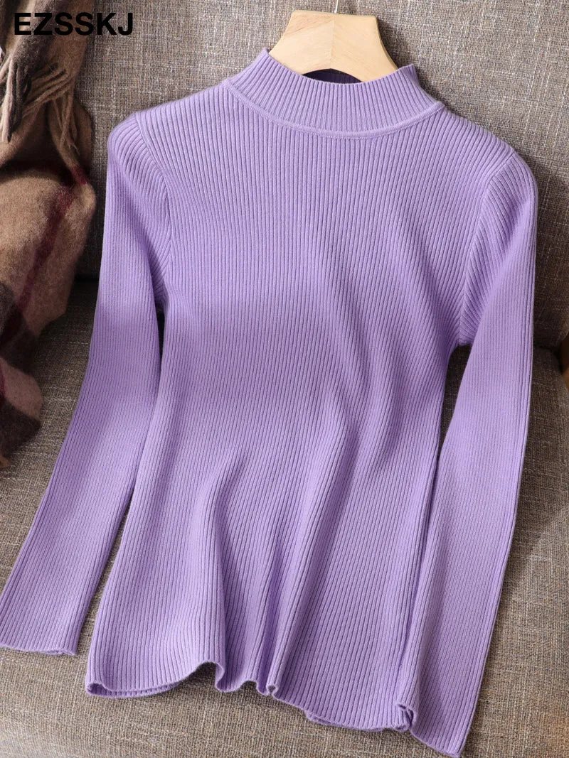 2021 Knitted Women High Neck Sweater Pullovers Turtleneck Autumn Winter Basic Women Sweaters Slim Fi