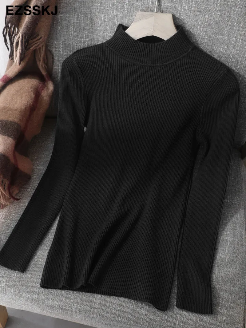 2021 Knitted Women High Neck Sweater Pullovers Turtleneck Autumn Winter Basic Women Sweaters Slim Fi