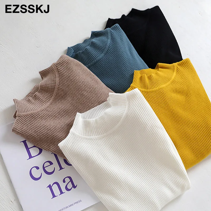 2021 Knitted Women High Neck Sweater Pullovers Turtleneck Autumn Winter Basic Women Sweaters Slim Fi