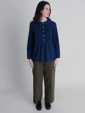 Adrianne Pleated Denim Blouse | Dark Blue