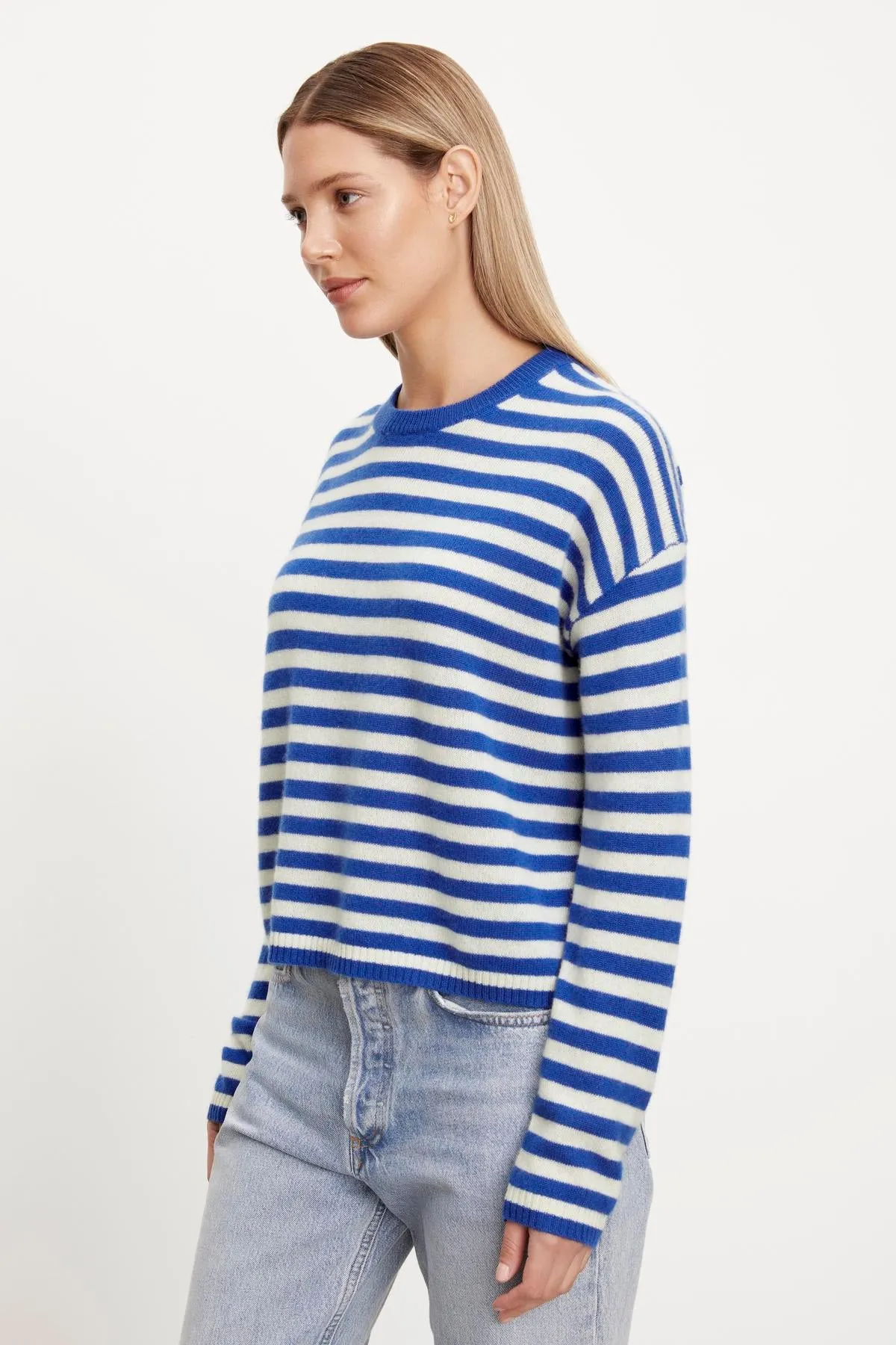 ALYSSA CASHMERE STRIPED CREW NECK SWEATER