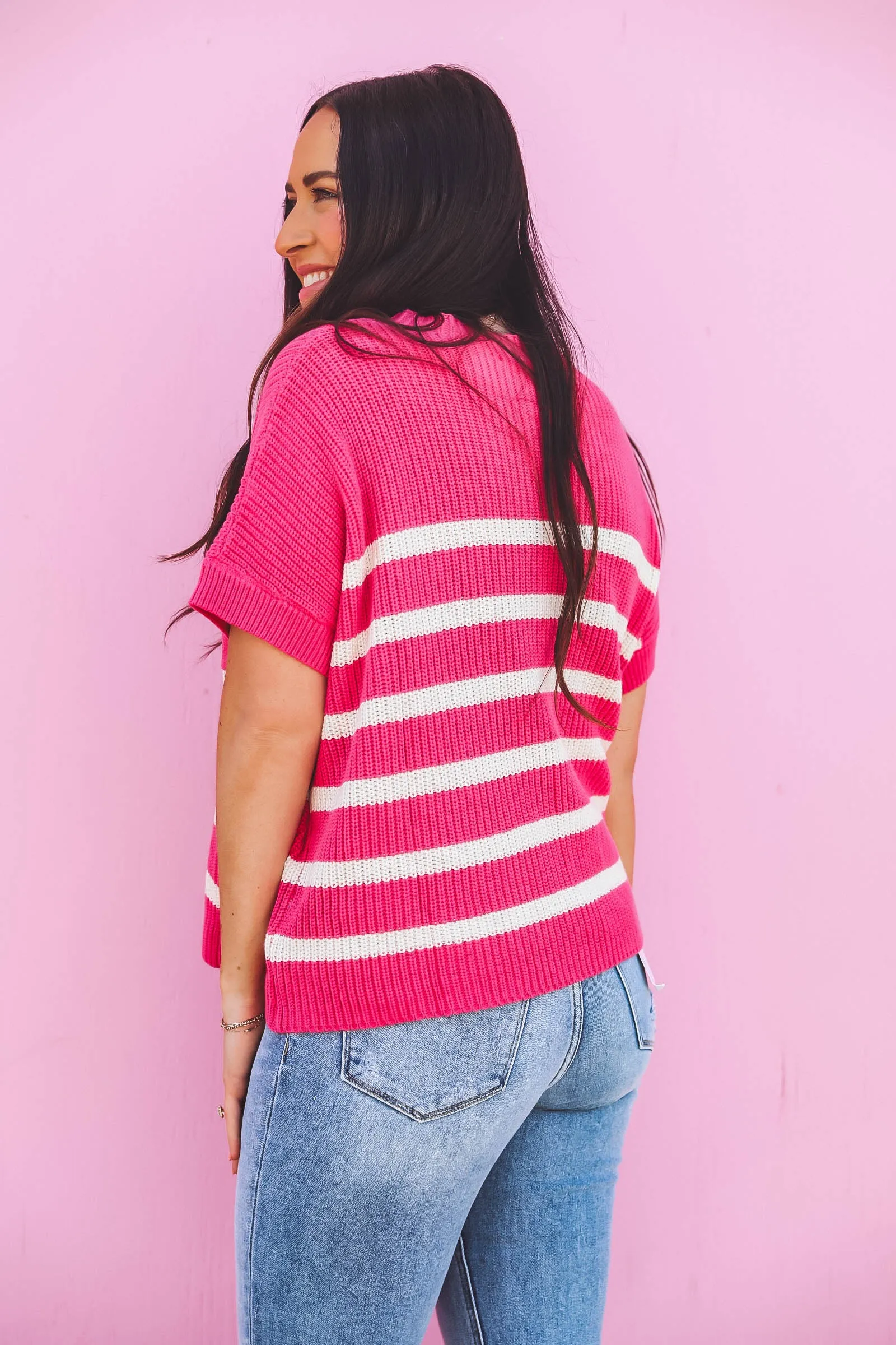 Bailey Striped Knit Top-Pink