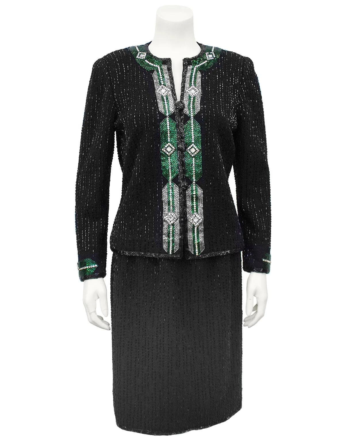 Black Knit Evening Suit with Art Deco Inspired Beading