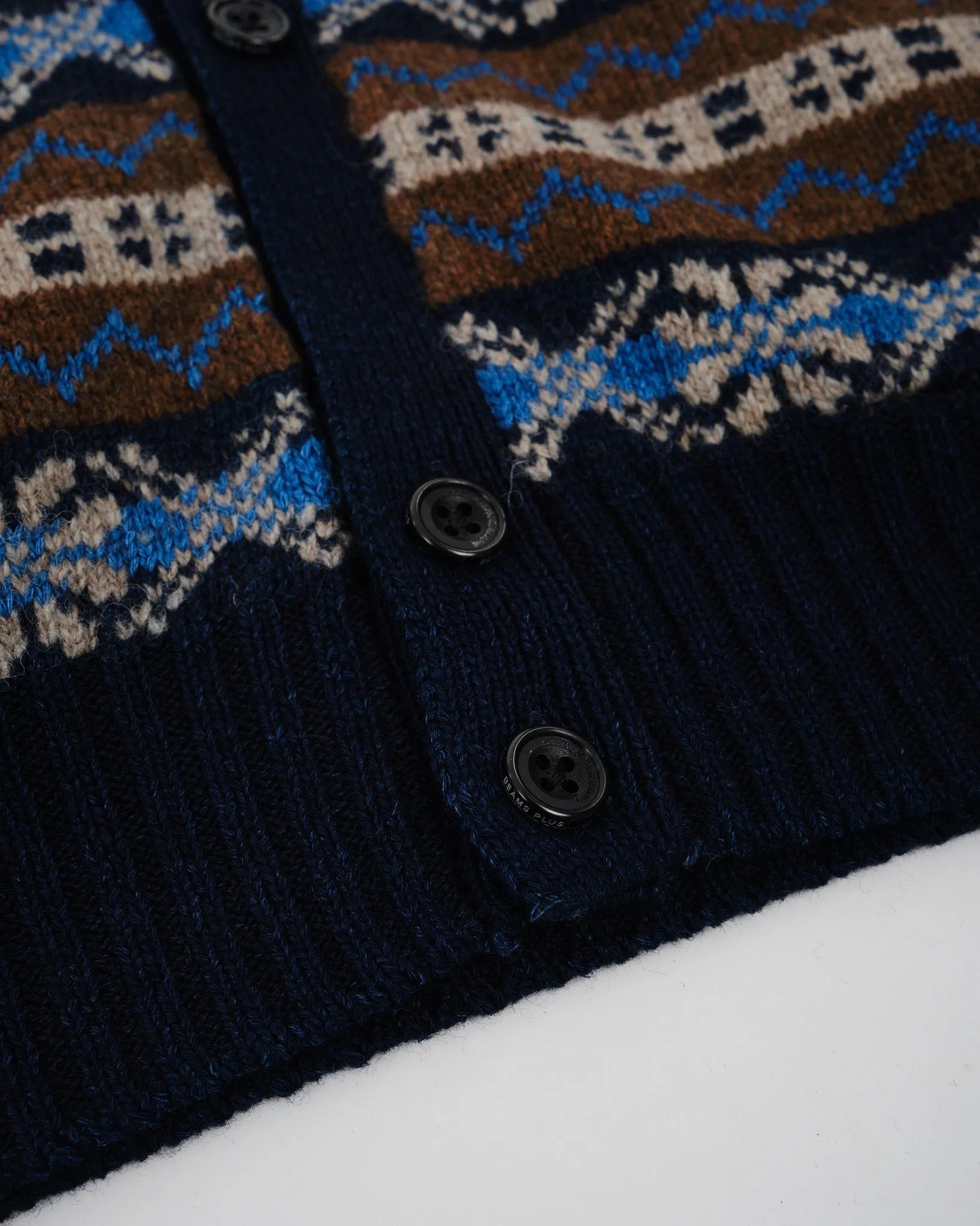 Button Knit Vest Indigo Fair Isle Brown