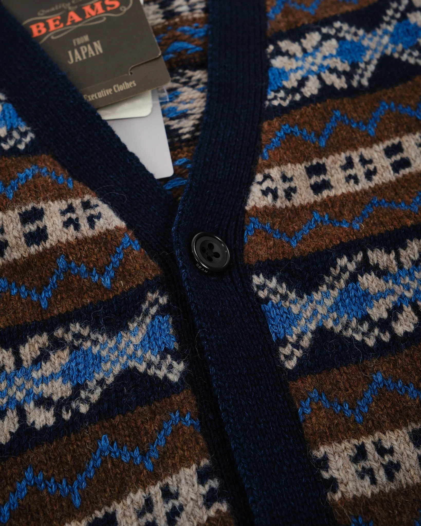 Button Knit Vest Indigo Fair Isle Brown