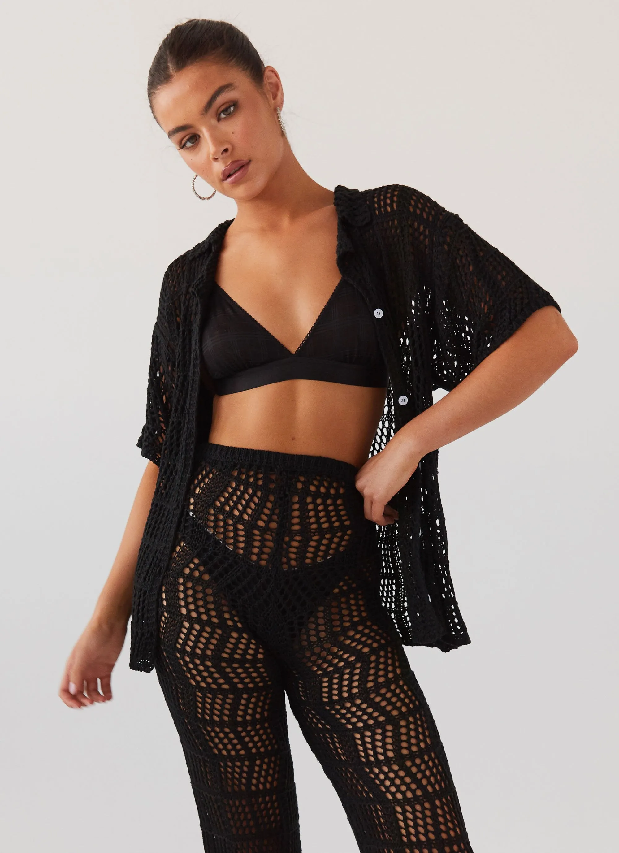 Cabo Paradise Crochet Shirt - Black