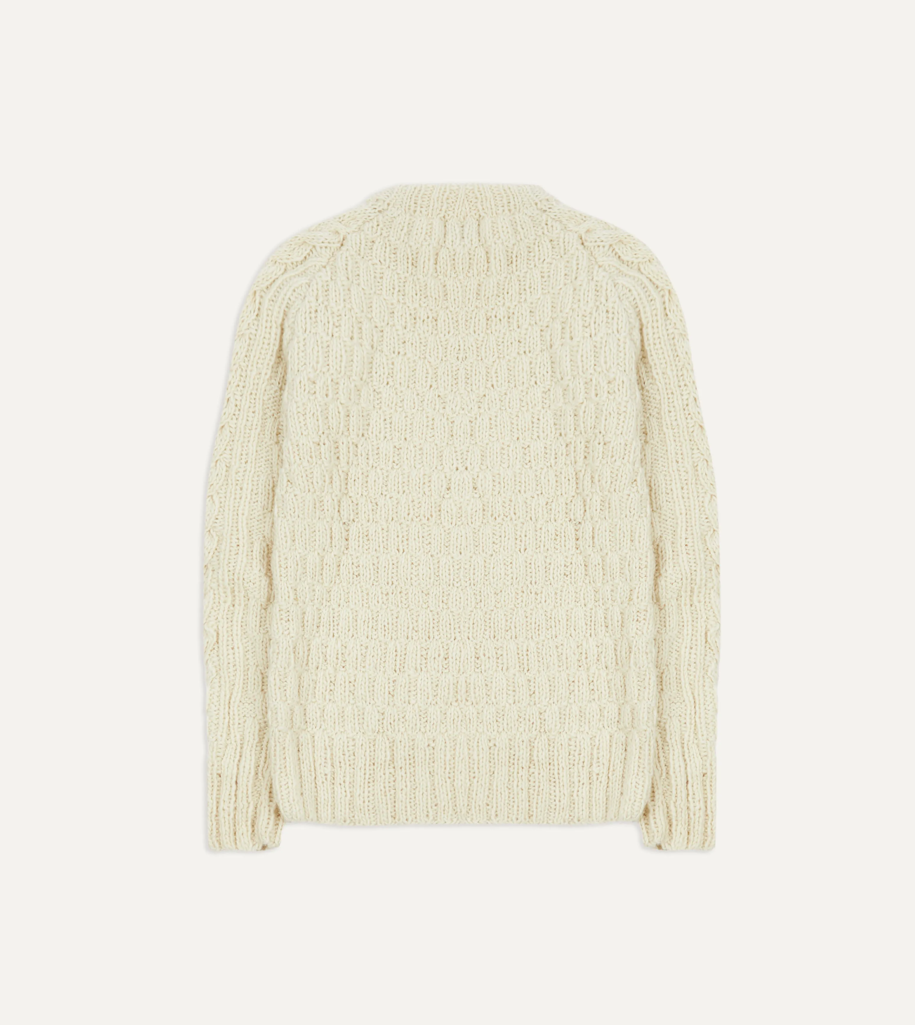 Chamula for Drake's Ecru Cable Knit Merino Jumper