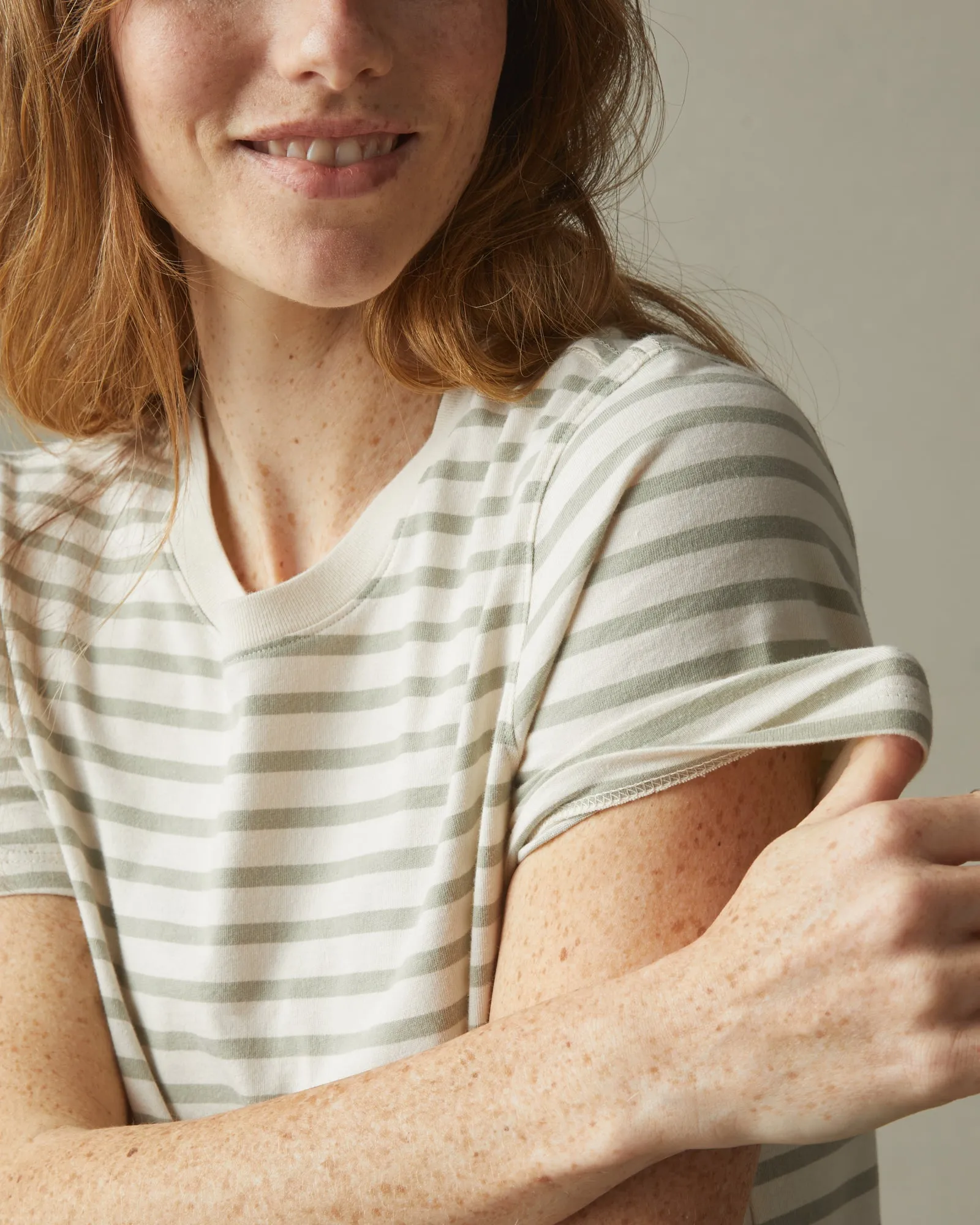 Classic Cotton Crew Tee Striped - Turtledove/Eucalyptus