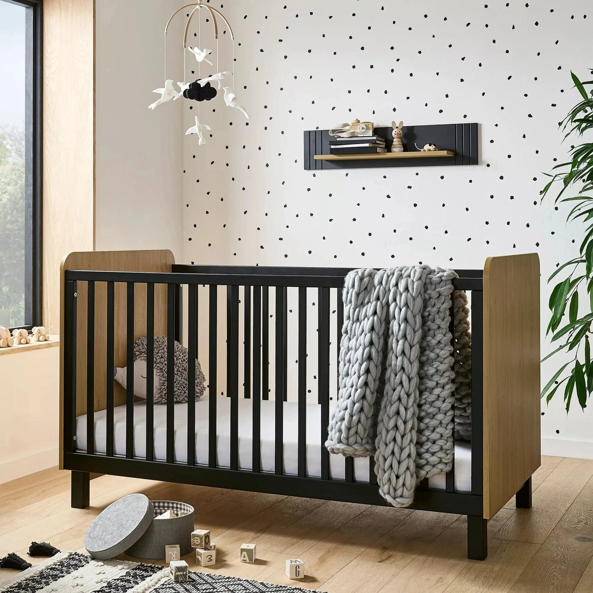 Cuddleco Rafi Cot Bed - Oak/Black