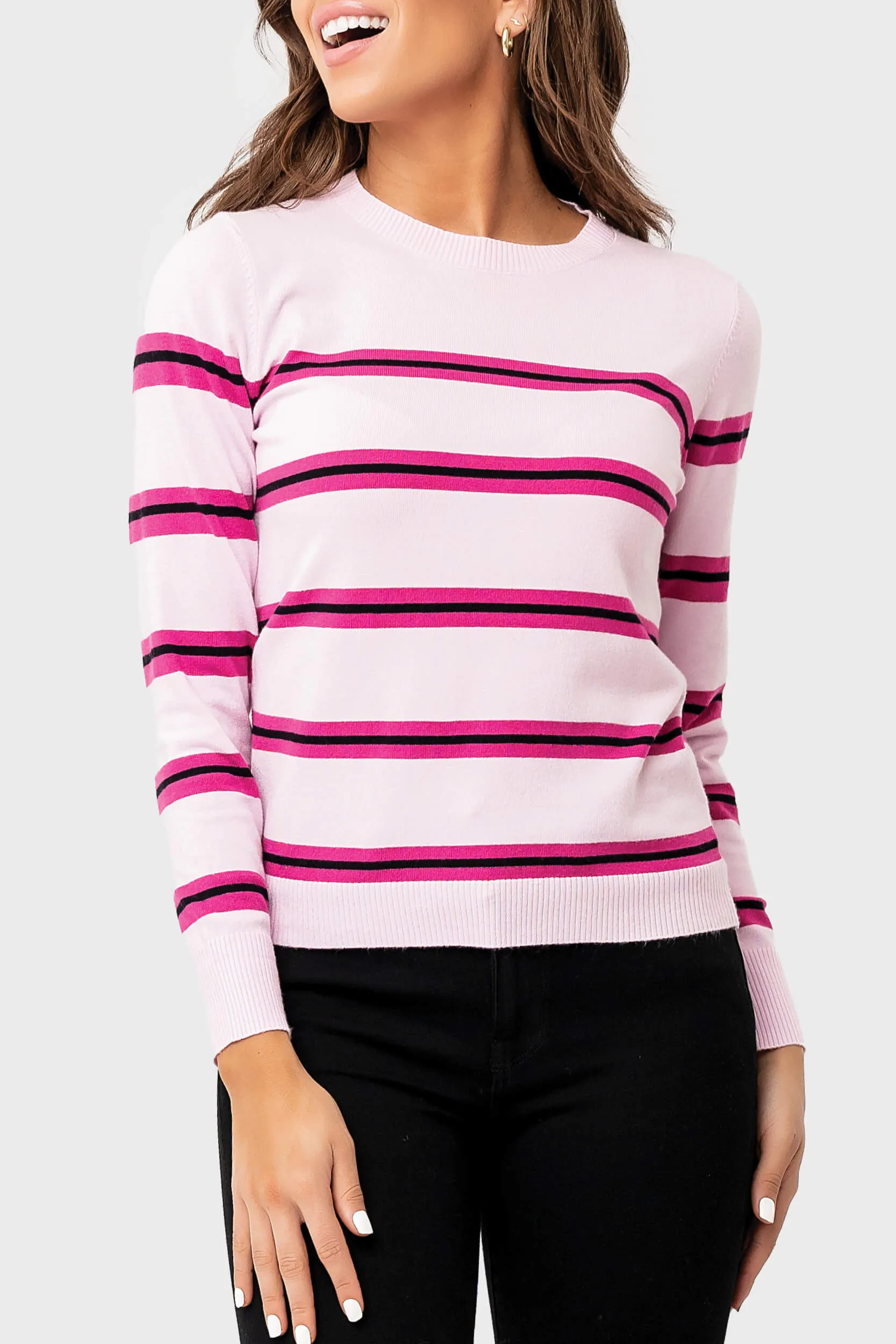 Cupid Striped Long Sleeve Crew Neck Sweater