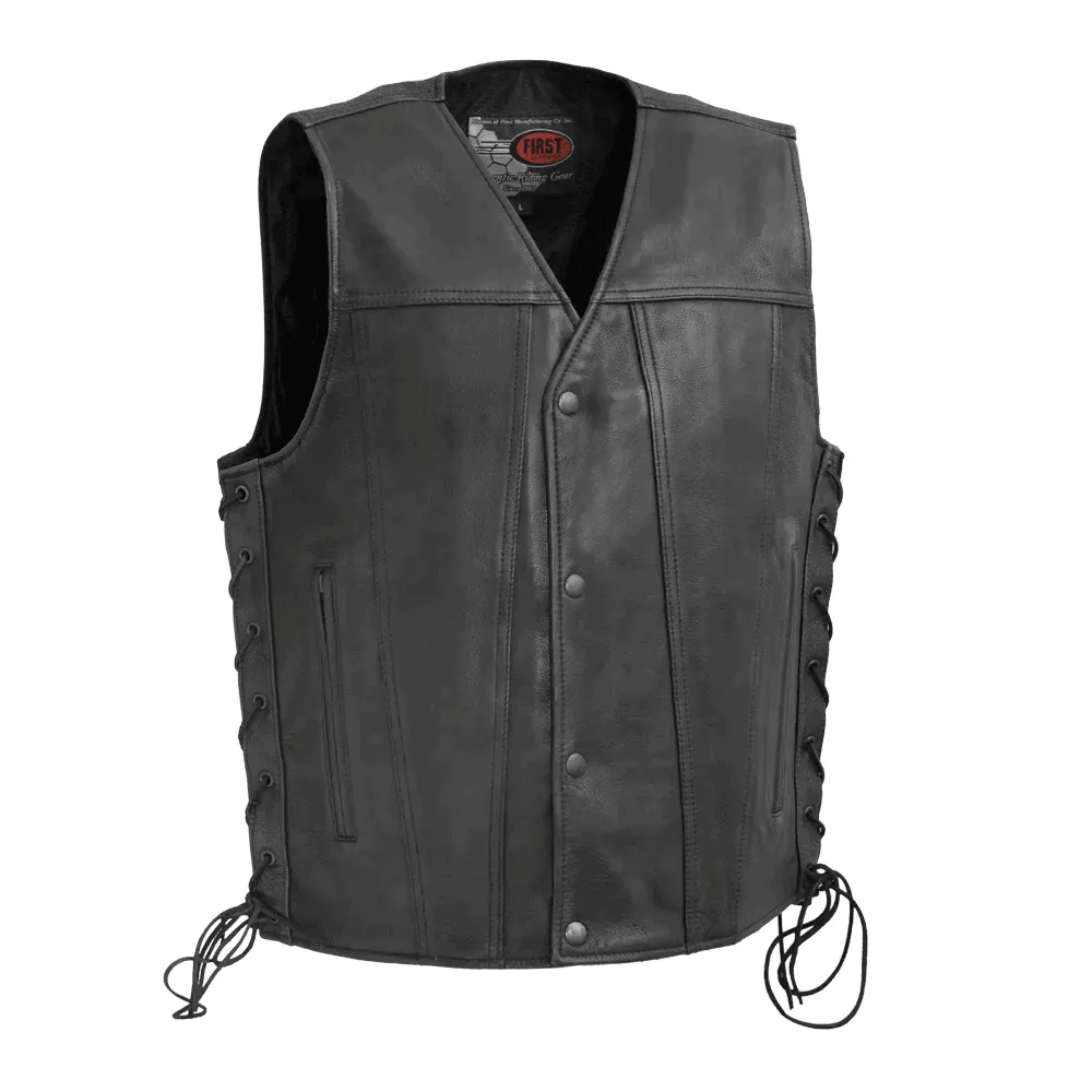 First Mfg High Roller Men's Motorcycle Leather Vest - Black