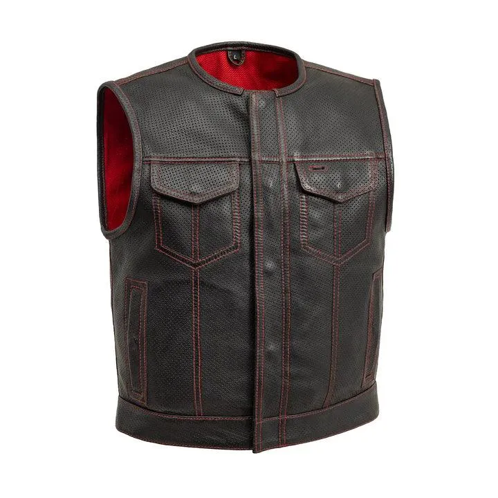 First Mfg Lowside Men's Perforated Motorcycle Leather Vest Size MEDIUM - Final Sale Ships Same Day