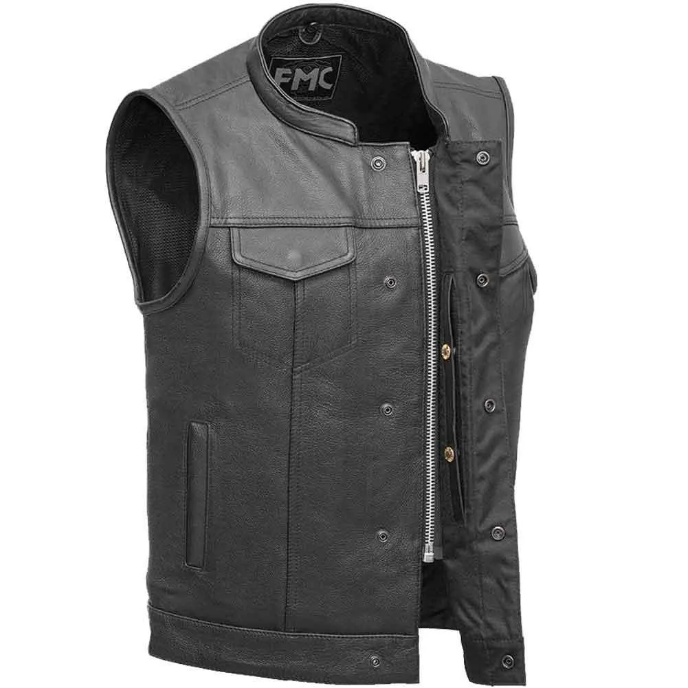 First Mfg Mens Blaster Leather Vest with Collar