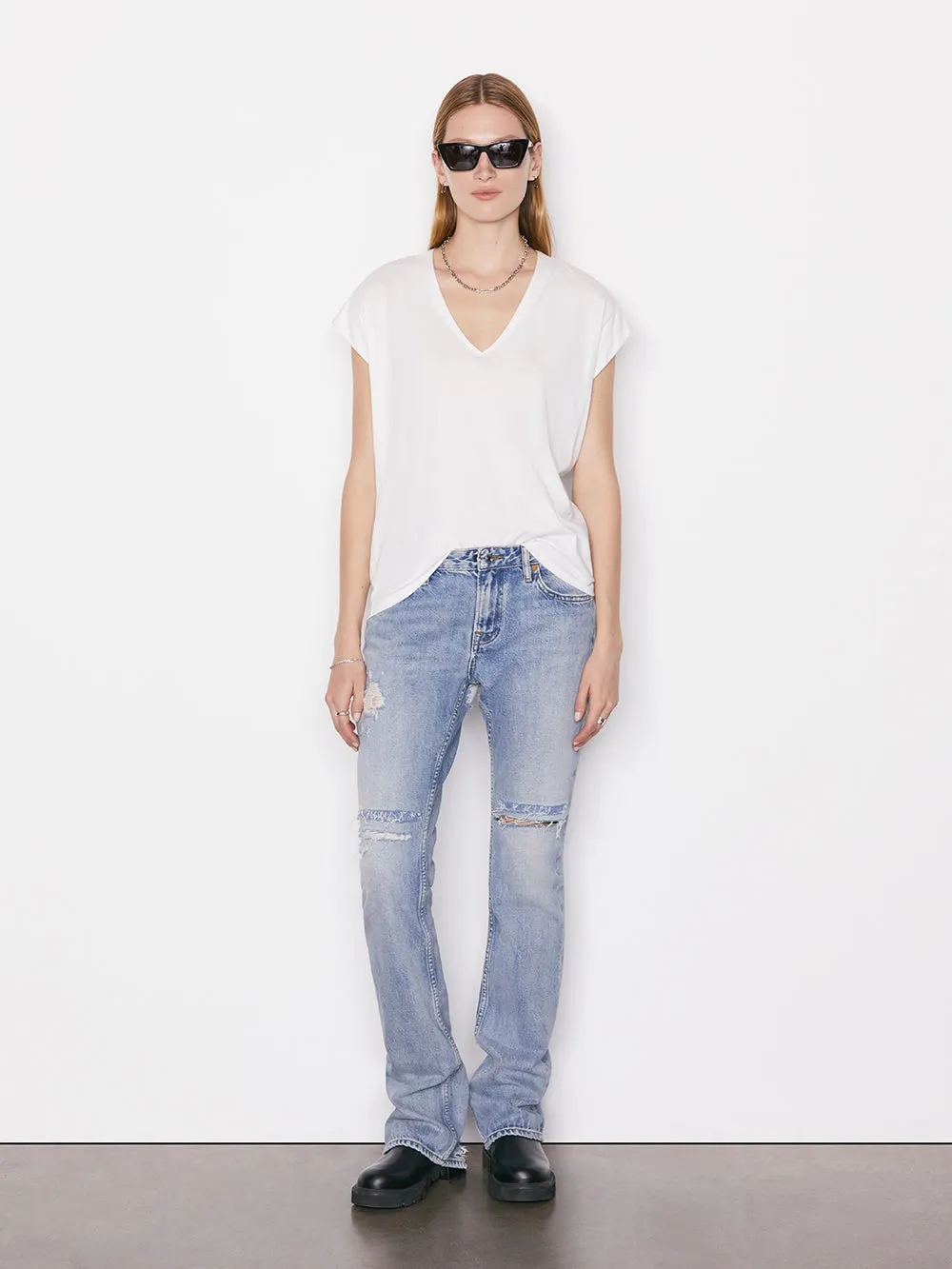 Frame - Le Mid Size V  Neck Tee - Blanc