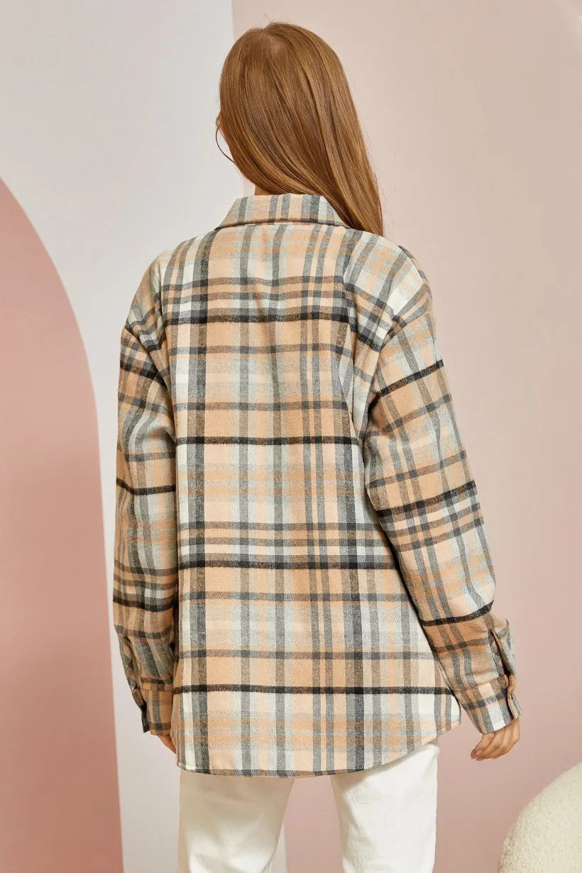 Hand in Hand Plaid Shacket - Taupe Mix