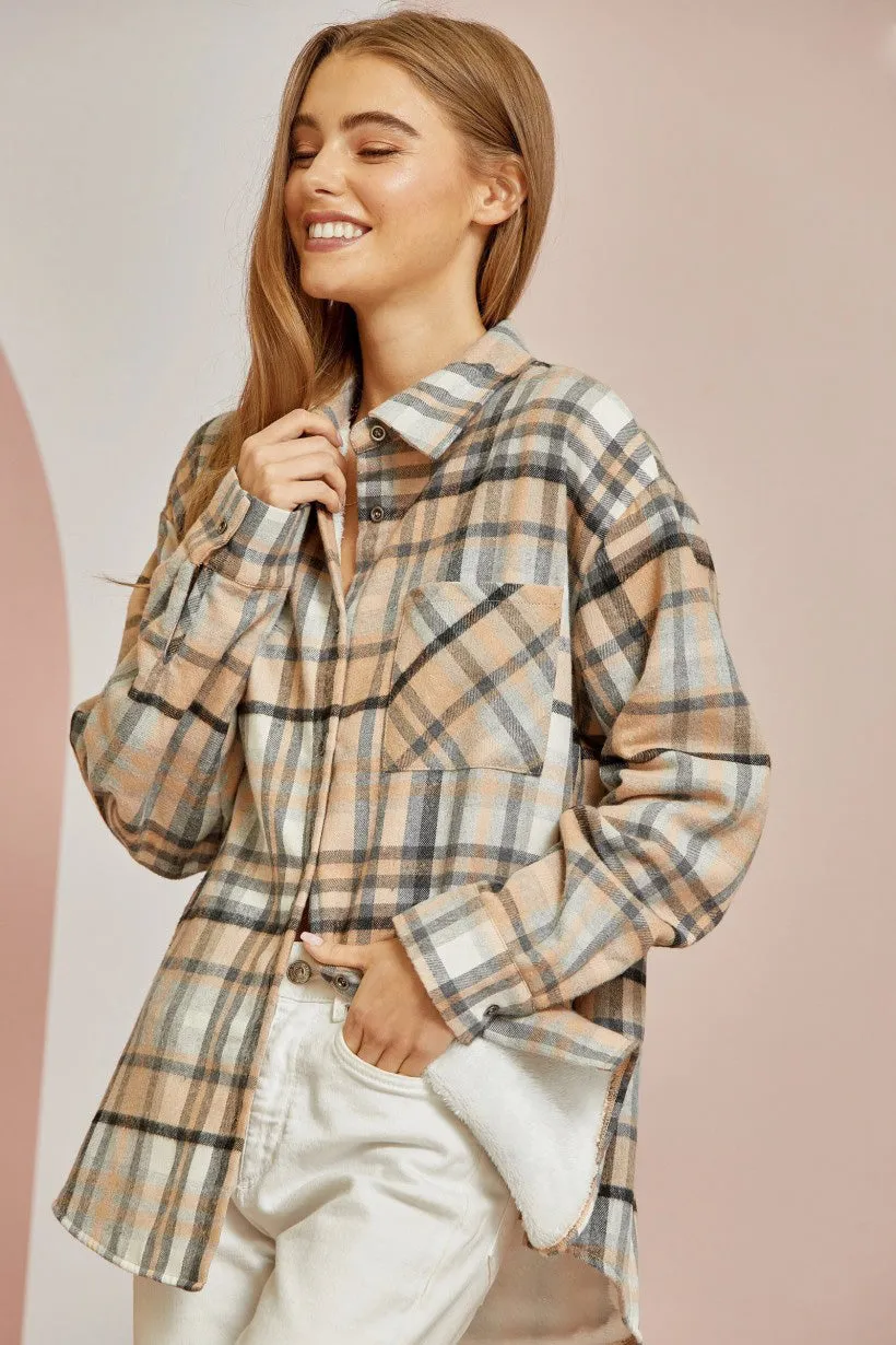 Hand in Hand Plaid Shacket - Taupe Mix