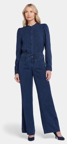 High Rise Teresa Wide Leg Jeans Donkerblauw Gestreept Premium Denim | Dark Ocean Stripe