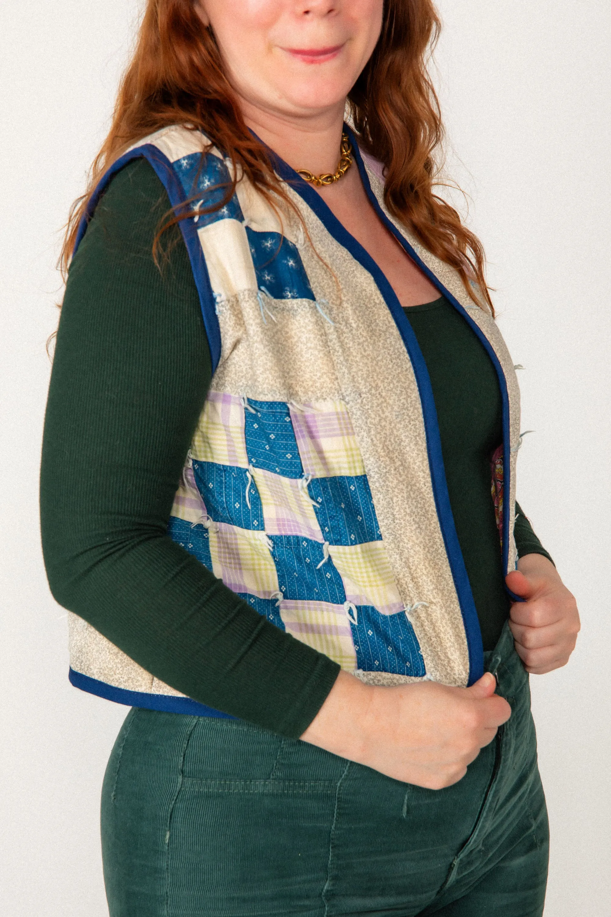 Indigo Patchwork Bloom Vest (Medium)