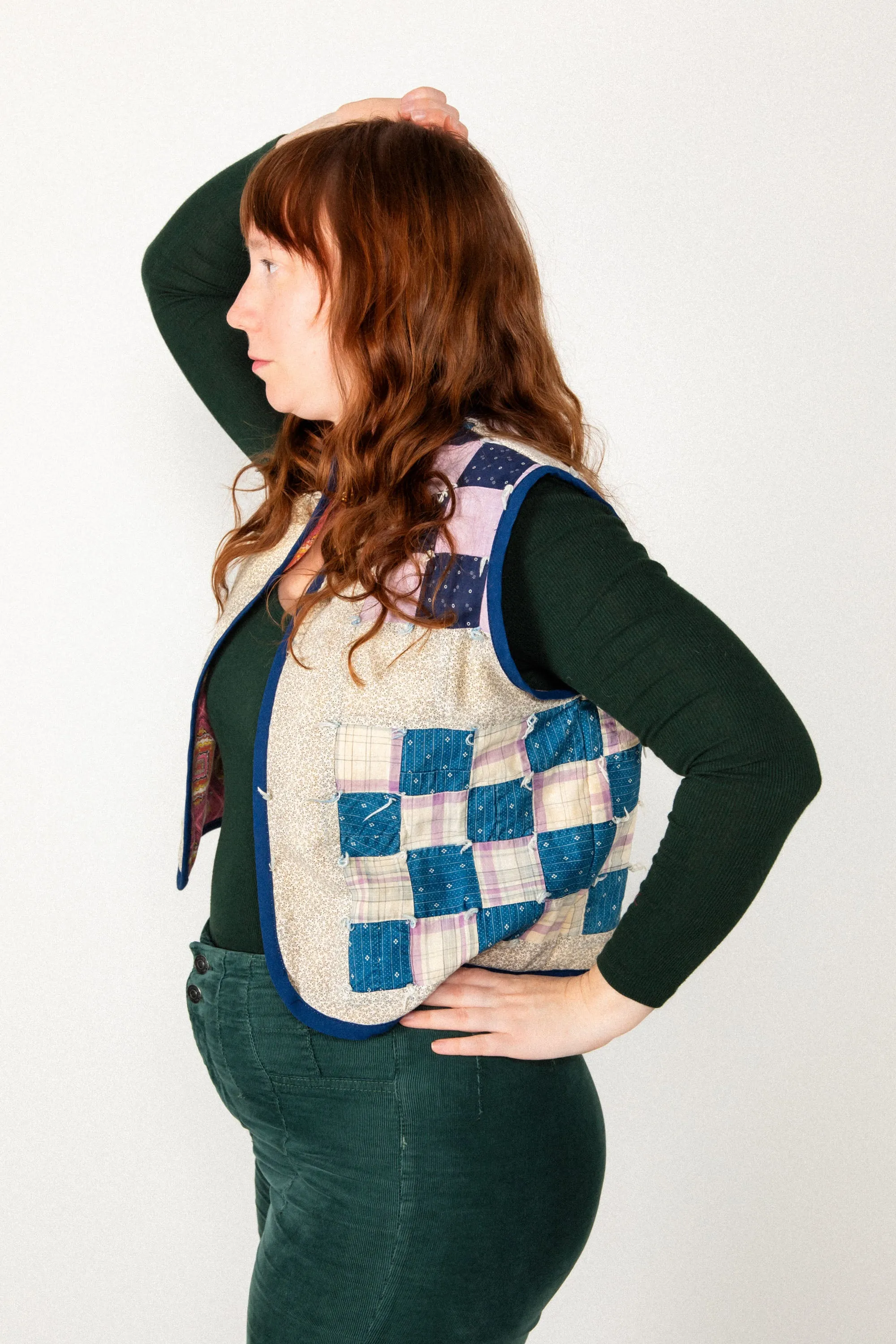 Indigo Patchwork Bloom Vest (Medium)