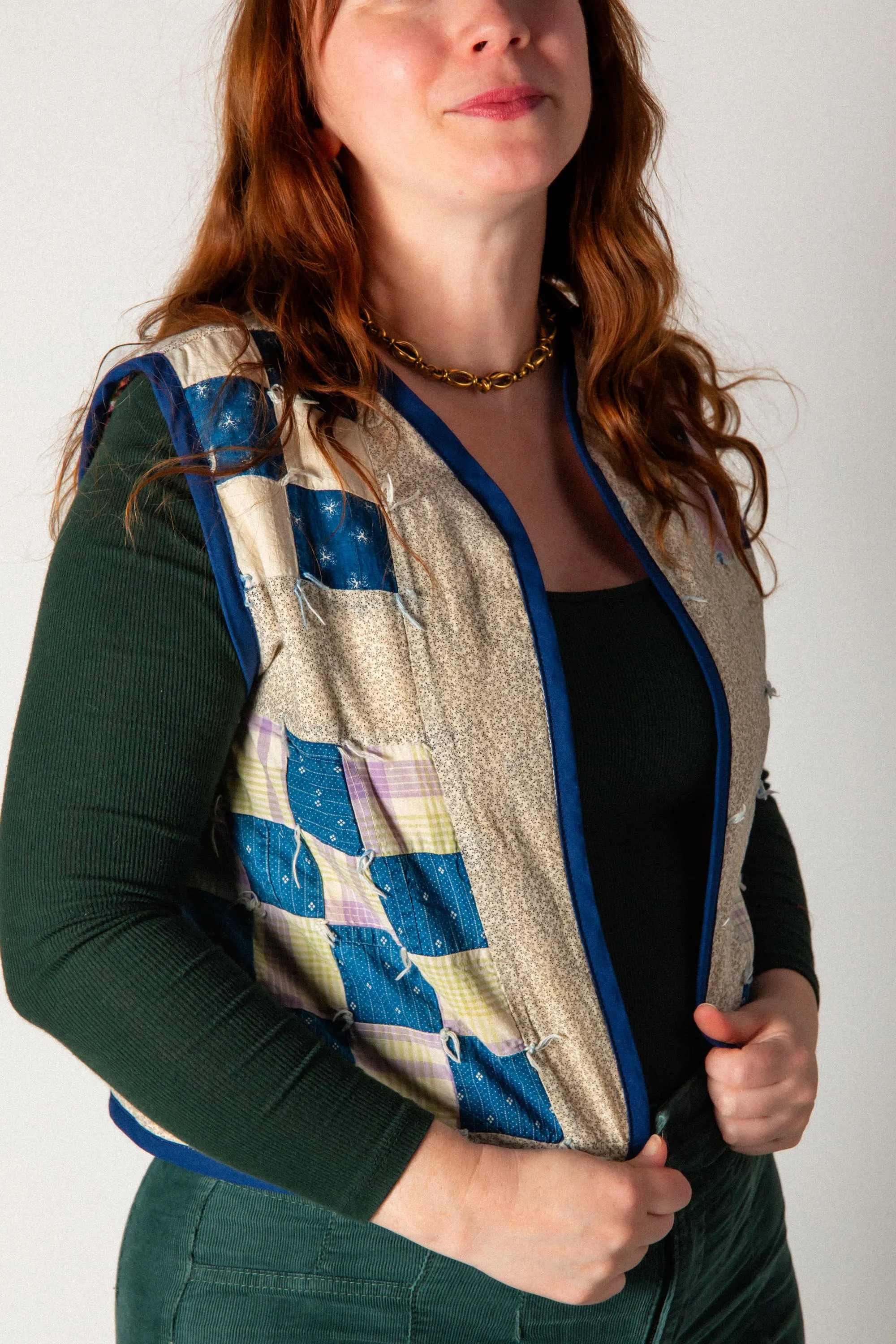 Indigo Patchwork Bloom Vest (Medium)