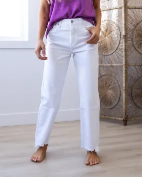 KanCan Saylor White Chewed Hem Wide Leg Jeans