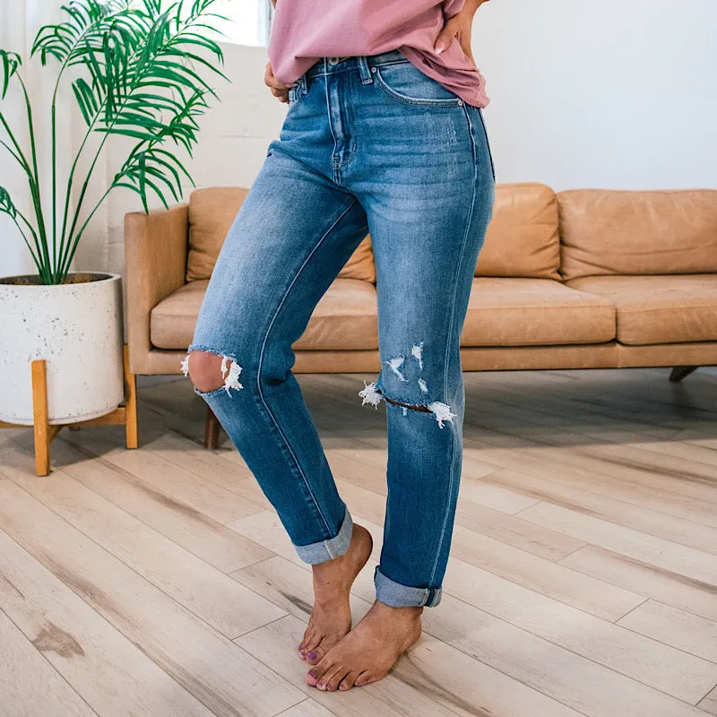 KanCan Vanessa Cuffed Distressed Straight Jeans