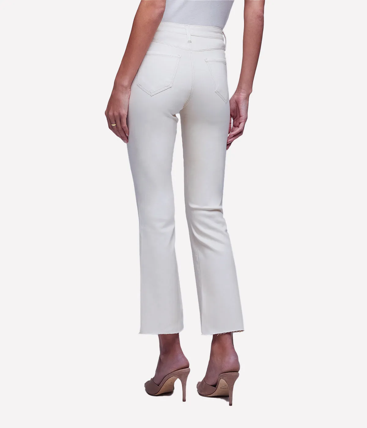 Kendra High Rise Crop Flare in Coated Oat & Mothergoose