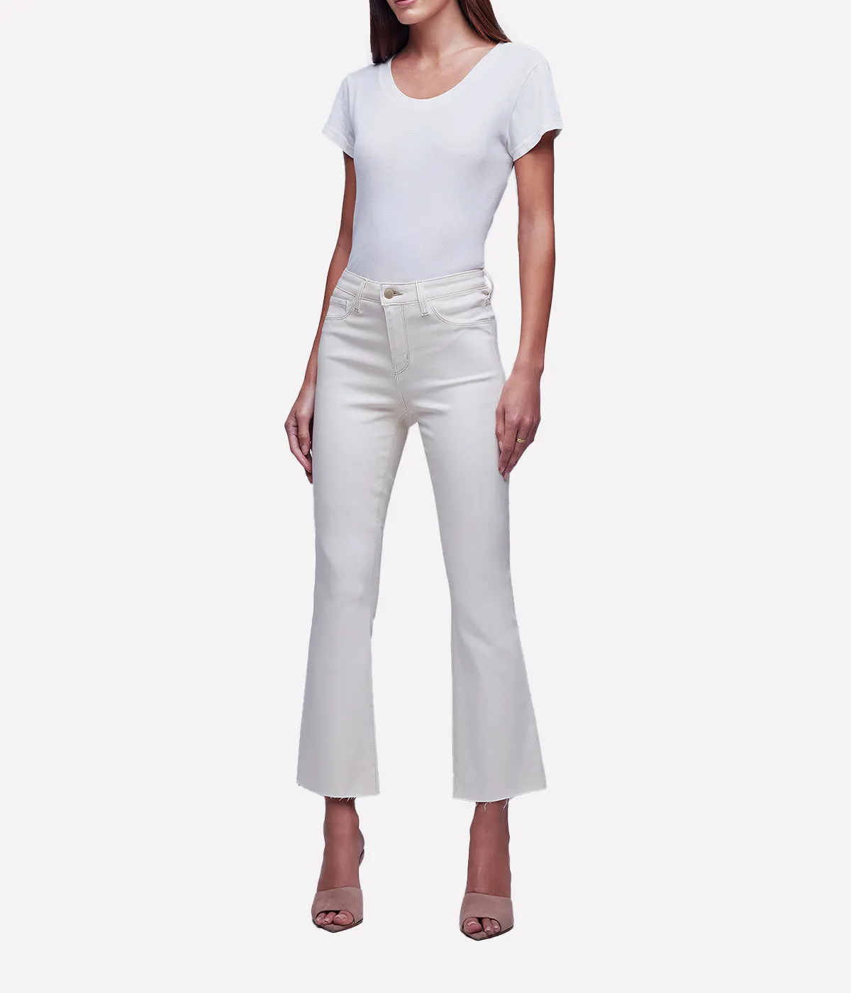 Kendra High Rise Crop Flare in Coated Oat & Mothergoose