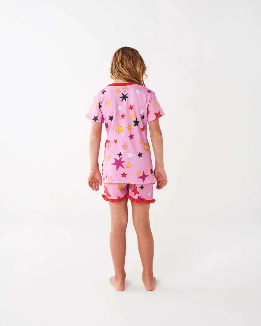 Kip & Co | Festive Star Organic Cotton Frill Short Pyjama Set