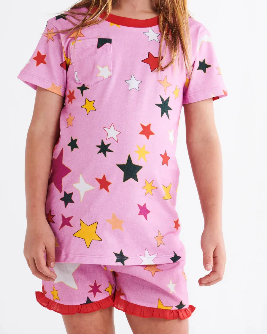 Kip & Co | Festive Star Organic Cotton Frill Short Pyjama Set