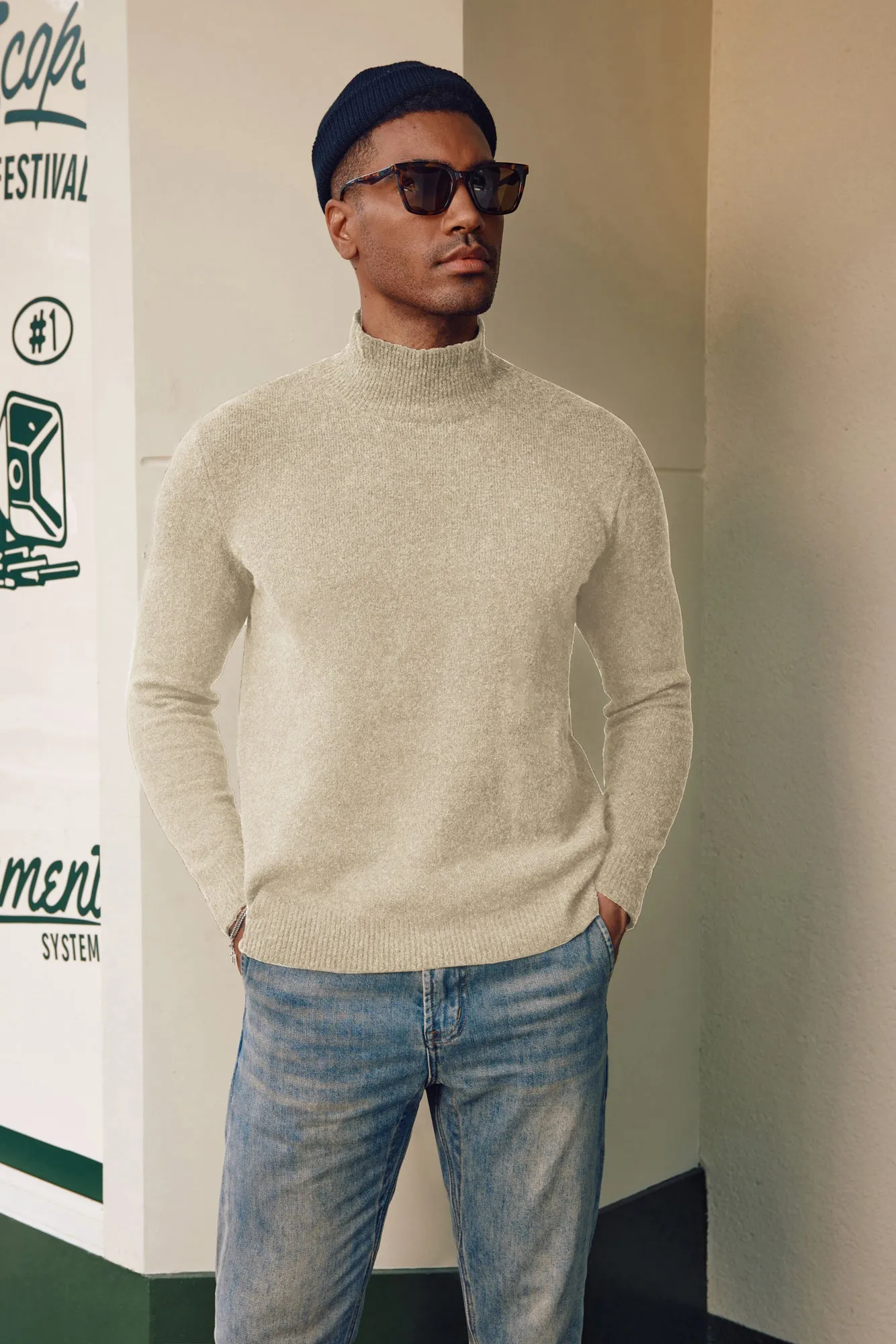 Men's Mock Turtleneck Sweater Long Sleeve Under Wool Blend Pullover Casual Sweaters