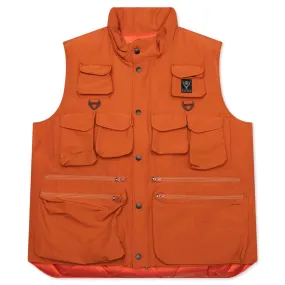 Multi-Pocket Zipped Down Vest - Orange