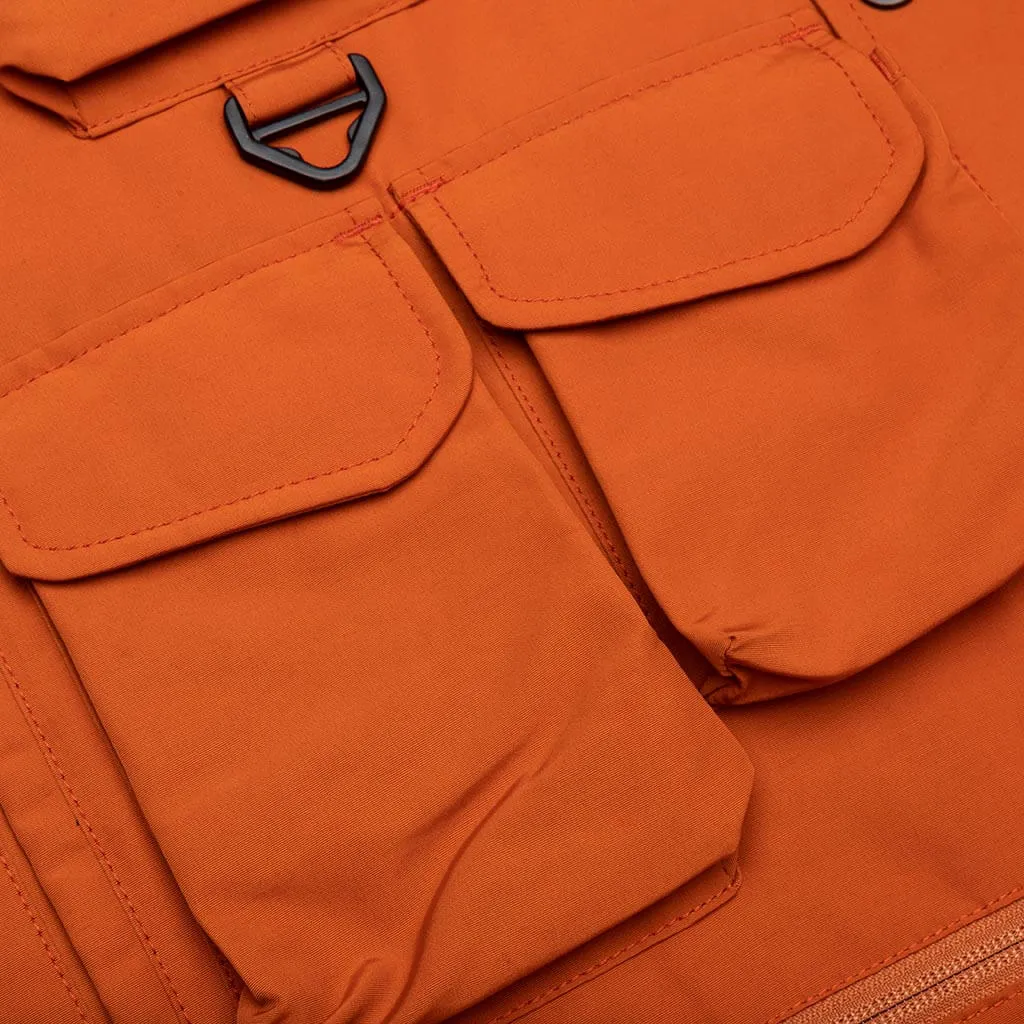 Multi-Pocket Zipped Down Vest - Orange