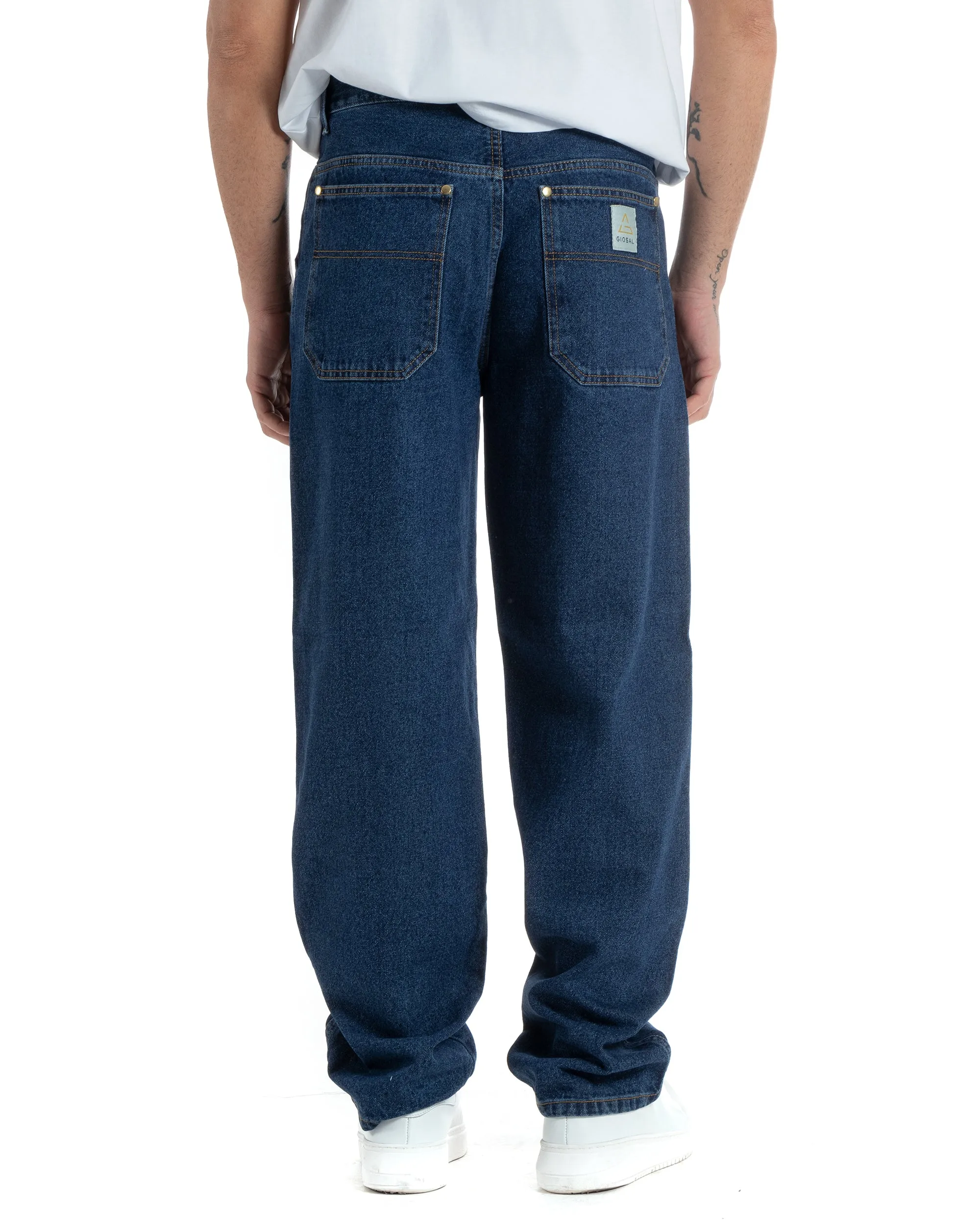 Pantaloni Jeans Uomo Baggy Fit Basic Denim Scuro GIOSAL-P5990A