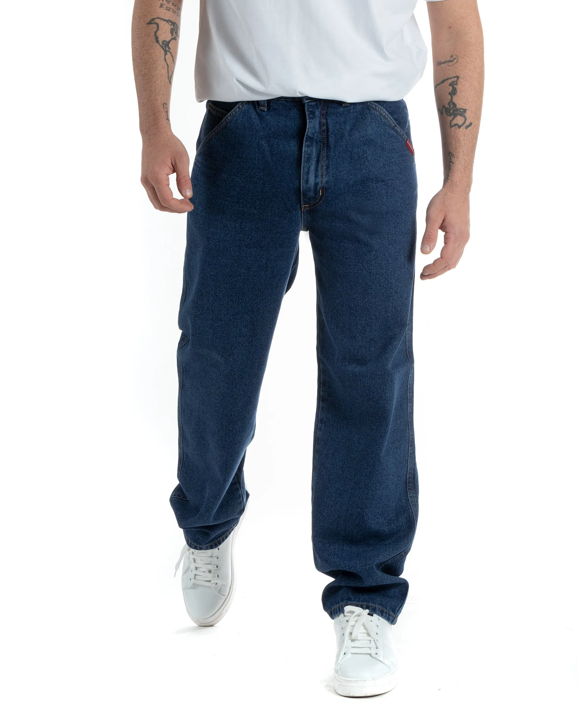 Pantaloni Jeans Uomo Baggy Fit Basic Denim Scuro GIOSAL-P5990A