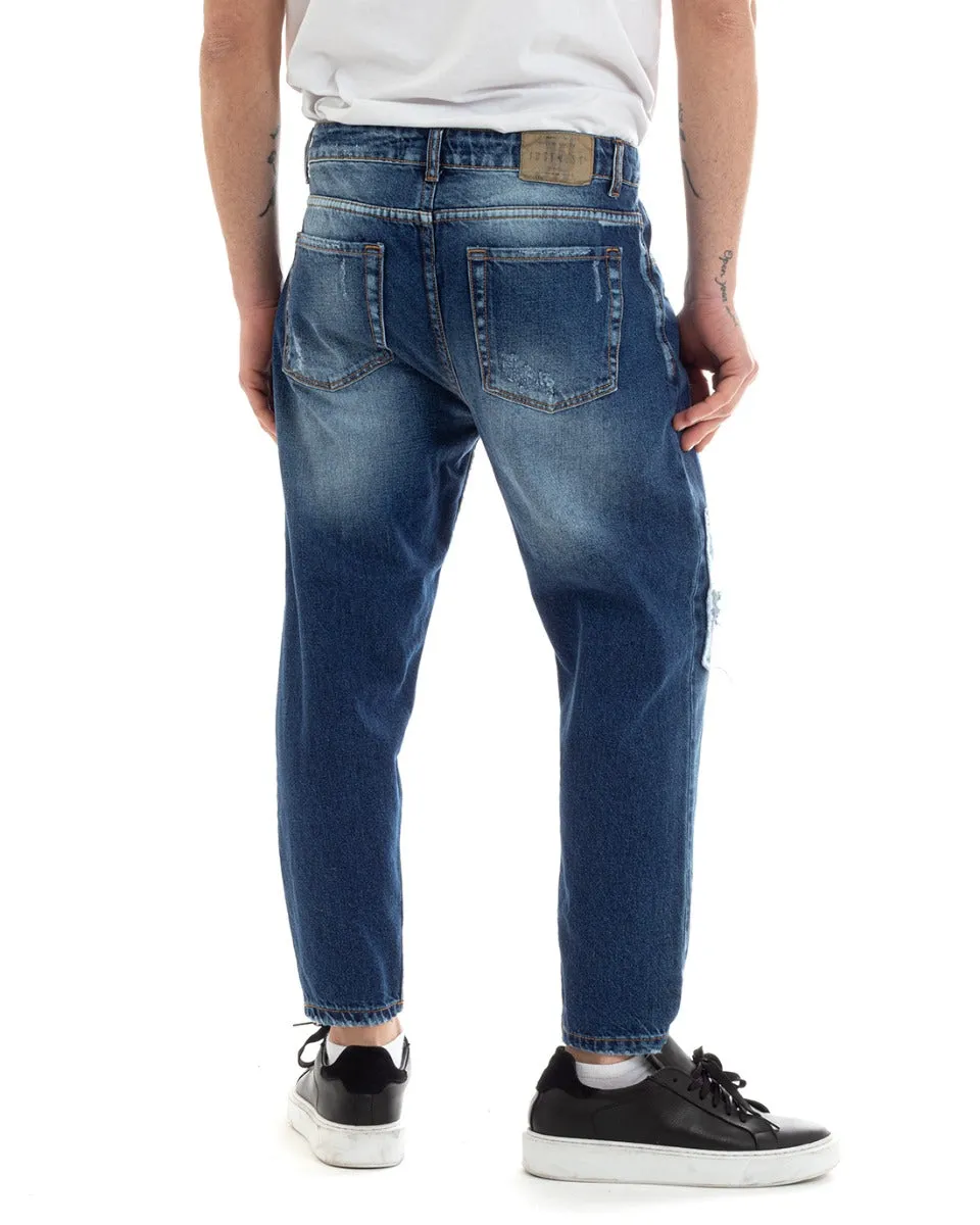 Pantaloni Jeans Uomo Loose Fit Denim Scuro Cinque Tasche Con Rotture Casual GIOSAL-P5674A