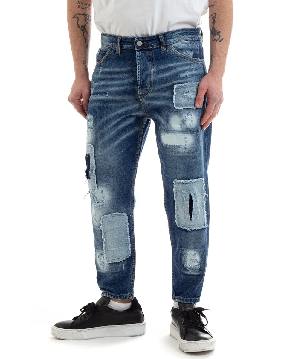 Pantaloni Jeans Uomo Loose Fit Denim Scuro Cinque Tasche Con Rotture Casual GIOSAL-P5674A