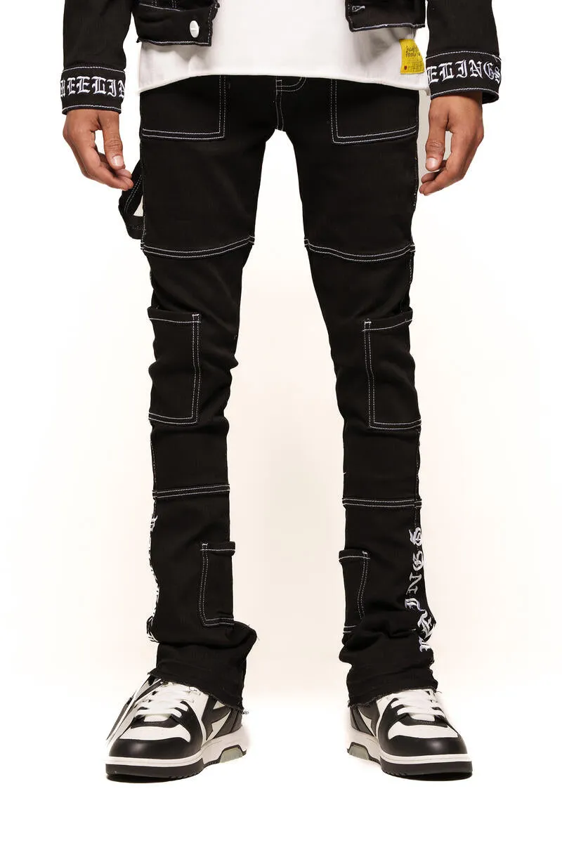 PHEELINGS DEFYING ODDS FLARE STACK DENIM (JET BLACK/WHITE)