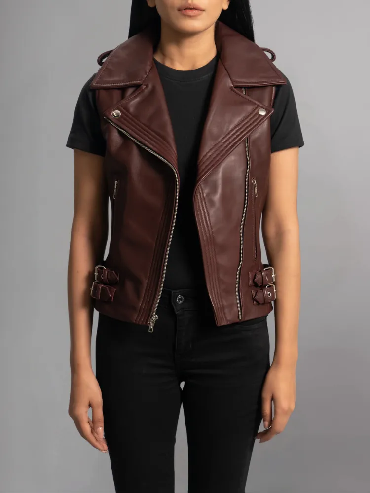 Rhonda Maroon Leather Biker Vest